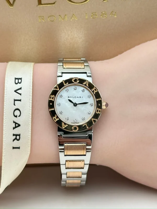 Bvlgari-Bvlgari-Ladies-Watch-18k-Rose-Gold-Steel-Diamond-Index-MOP-Dial-Front