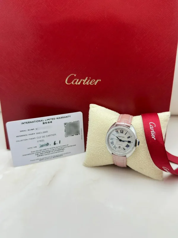 Cle-De-Cartier-Watch-W4CL0005-Steel-Diamonds-Silver-Guilloche-Dial-Leather-Original