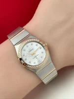 Omega-Constellation-Ladies-Watch-18k-Rose-Gold-Steel-Diamonds-27-mm-Quartz