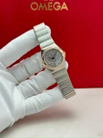 Omega-Constellation-Ladies-Watch-18k-Rose-Gold-Steel-Diamonds-Silver-Dial-27-mm-Hand