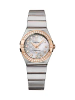 Omega-Constellation-Ladies-Watch-18k-Rose-Gold-Steel-Diamonds-Silver-Dial-27-mm-Quartz