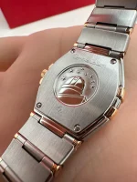 Omega-Constellation-Ladies-Watch-18k-Rose-Gold-Steel-Diamonds-Silver-Dial-Back-Case