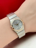 Omega-Constellation-Ladies-Watch-18k-Rose-Gold-Steel-Diamonds-Silver-Dial-Quartz