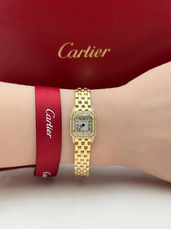Panthere-De-Cartier-Mini-Model-Watch-WF3141B9-18k-Yellow-Gold-Diamonds-Hand