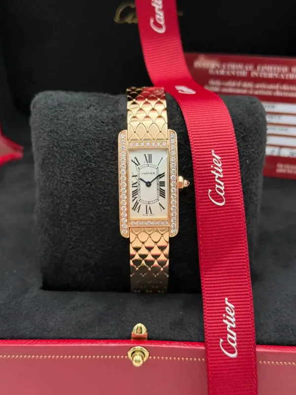 Cartier-Tank-Americaine-Rose-Gold-Watch-WB710008-Diamonds-Small-Model-Front