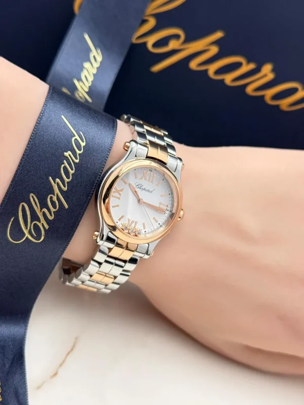 Chopard-Happy-Sport-Diamonds-Watch-18k-Pink-Gold-Steel-Silvered-Dial