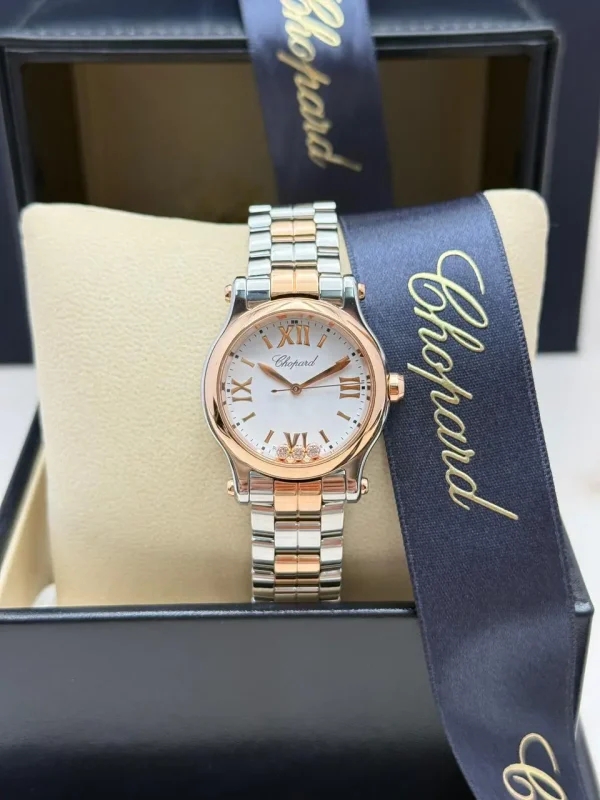 Chopard-Happy-Sport-Diamonds-Watch-18k-Rose-Gold-Steel-Automatic-Front-Box