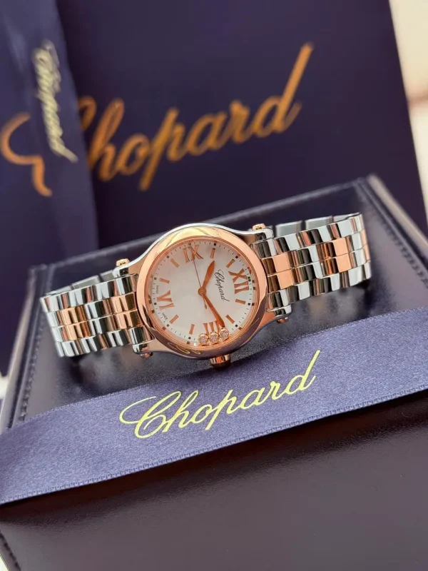 Chopard-Happy-Sport-Diamonds-Watch-18k-Rose-Gold-Steel-Automatic-Original