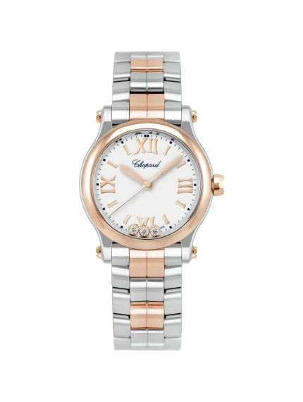 Chopard-Happy-Sport-Diamonds-Watch-18k-Rose-Gold-Steel-Automatic-Silvered-Dial