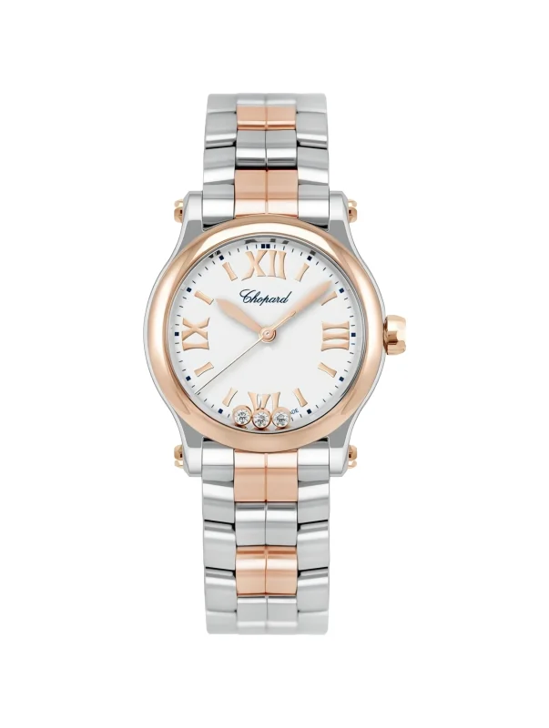 Chopard-Happy-Sport-Diamonds-Watch-18k-Rose-Gold-Steel-Automatic-Silvered-Dial