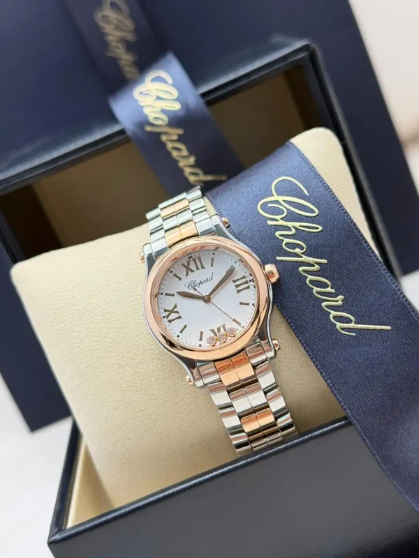 Chopard-Happy-Sport-Diamonds-Watch-18k-Rose-Gold-Steel-Silvered-Dial-Box