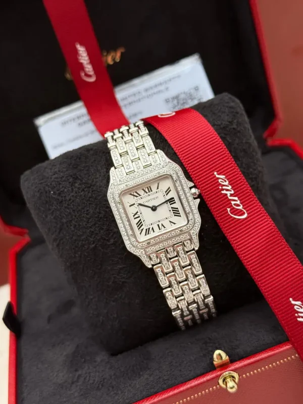 Panthere-De-Cartier-Steel-Watch-Medium-Model-Fixed-Diamonds-Box