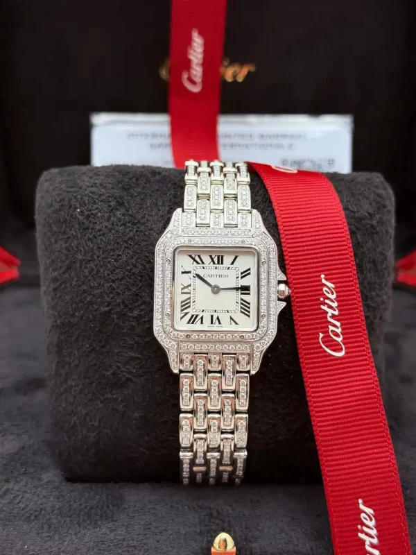 Panthere-De-Cartier-Steel-Watch-Medium-Model-Fixed-Diamonds-Front