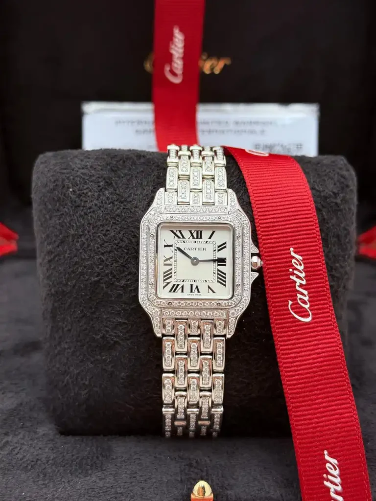 Panthere-De-Cartier-Steel-Watch-Medium-Model-Fixed-Diamonds-Front