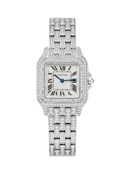 Panthere-De-Cartier-Steel-Watch-Medium-Model-Fixed-Diamonds-Quartz