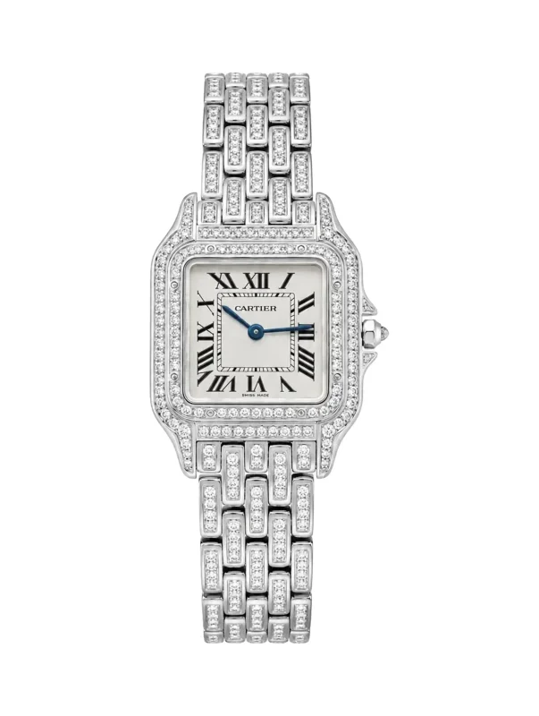 Panthere-De-Cartier-Steel-Watch-Medium-Model-Fixed-Diamonds-Quartz