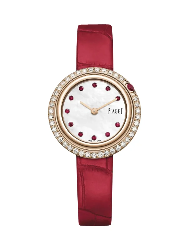 Piaget-Possession-Diamond-Watch-G0A47088-18k-Rose-Gold-Rubies-White-MOP-Red-Leather-Quartz-Rare-Model