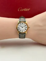 Ronde-Solo-De-Cartier-Ladies-Watch-18k-Yellow-Gold-Steel-Silver-Dial-Leather-Front