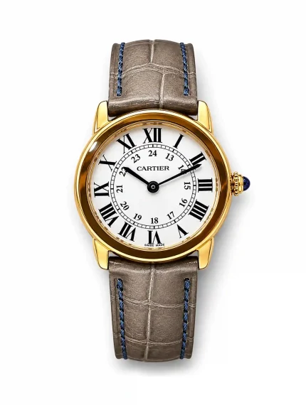 Ronde-Solo-De-Cartier-Ladies-Watch-18k-Yellow-Gold-Steel-Silver-Dial-Leather-Quartz