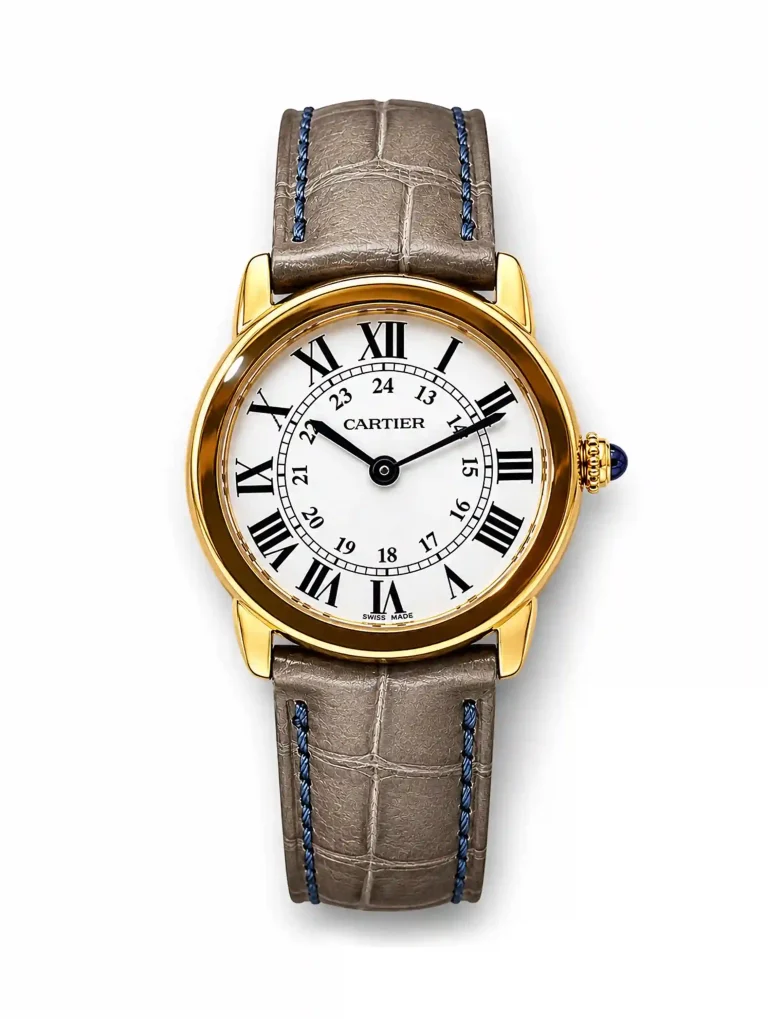 Ronde-Solo-De-Cartier-Ladies-Watch-18k-Yellow-Gold-Steel-Silver-Dial-Leather-Quartz