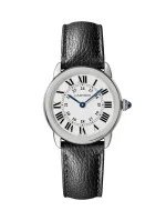 Ronde-Solo-De-Cartier-Watch-WSRN0019-Steel-Black-Leather-Silver-Dial-Quartz