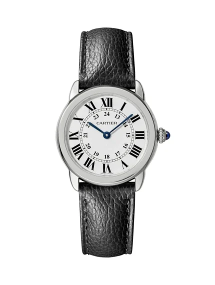 Ronde-Solo-De-Cartier-Watch-WSRN0019-Steel-Black-Leather-Silver-Dial-Quartz