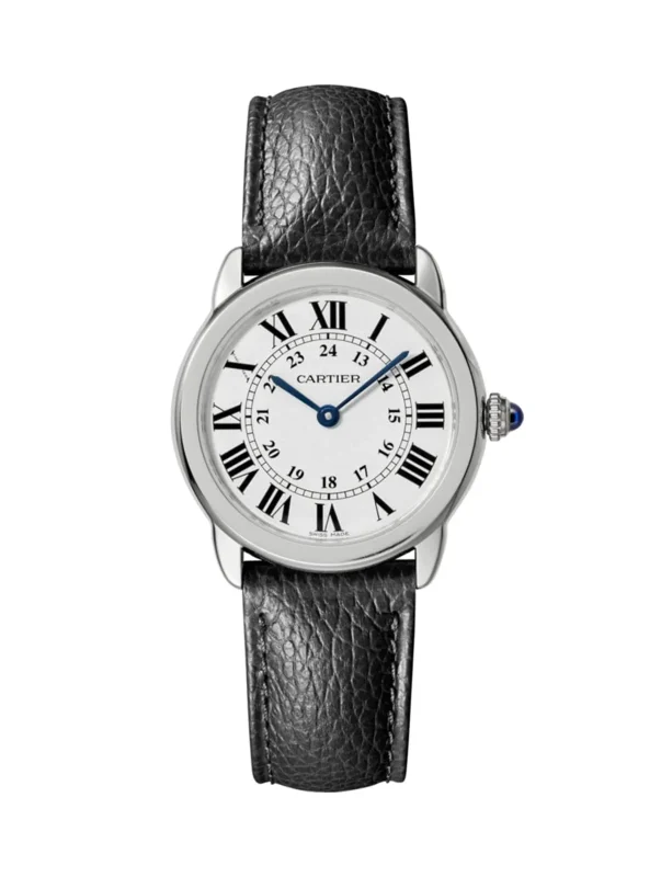 Ronde-Solo-De-Cartier-Watch-WSRN0019-Steel-Black-Leather-Silver-Dial-Quartz