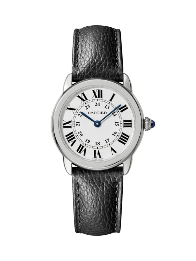 Ronde-Solo-De-Cartier-Watch-WSRN0019-Steel-Black-Leather-Silver-Dial-Quartz
