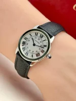 Ronde-Solo-De-Cartier-Watch-WSRN0019-Steel-Black-Leather-Silver-Dial-Side
