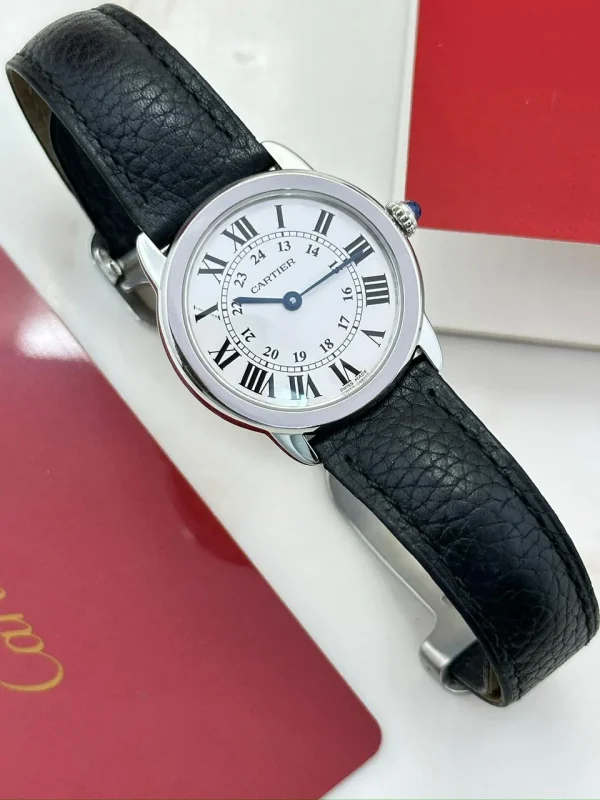 Ronde-Solo-De-Cartier-Watch-WSRN0019-Steel-Black-Leather-Silver-Dial-Up