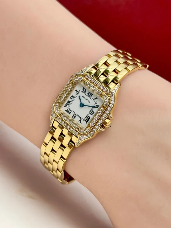 Vintage-Panthere-De-Cartier-Watch-W25022B9-18k-Yellow-Gold-Diamonds-Silver-Dial-Side