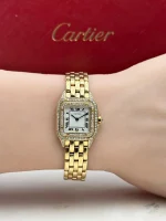 Vintage-Panthere-De-Cartier-Watch-W25022B9-Small-Model-18k-Yellow-Gold-Diamonds-Silver-Dial-Front