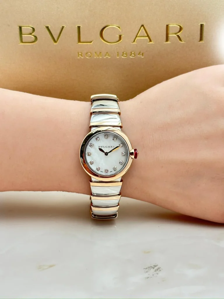 Bvlgari-Lvcea-Rose-Gold-Watch-Steel-Diamonds-MOP-Dial-Front