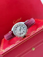 Cle-De-Cartier-Steel-Watch-Leather-Silver-Guilloche-Dial