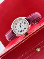 Cle-De-Cartier-Steel-Watch-Leather-Silver-Guilloche-Dial-38-mm