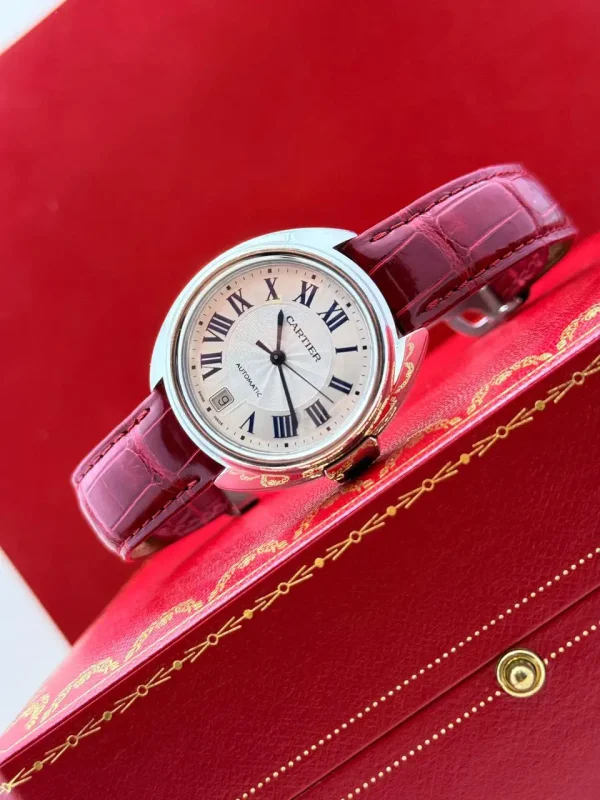 Cle-De-Cartier-Steel-Watch-Leather-Silver-Guilloche-Dial-38-mm