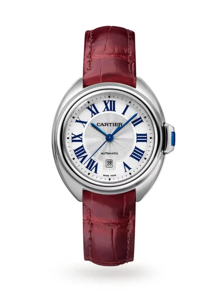 Cle-De-Cartier-Steel-Watch-Leather-Silver-Guilloche-Dial-Automatic-38-mm