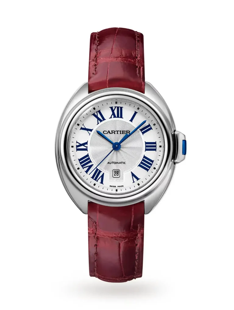 Cle-De-Cartier-Steel-Watch-Leather-Silver-Guilloche-Dial-Automatic-38-mm