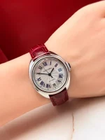 Cle-De-Cartier-Steel-Watch-Leather-Silver-Guilloche-Dial-Automatic-Hand
