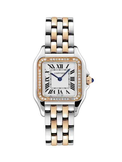 Panthere-De-Cartier-Watch-W3PN0007-Diamonds-18k-Rose-Gold-Steel-Silver-Dial-Quartz