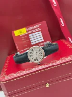 Ronde-Solo-De-Cartier-Steel-Watch-WSRN0019-Silver-Dial-Black-Leather