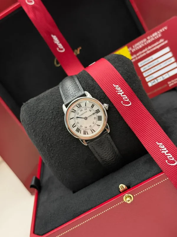 Ronde-Solo-De-Cartier-Steel-Watch-WSRN0019-Silver-Dial-Leather-Box