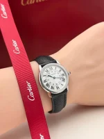 Ronde-Solo-De-Cartier-Steel-Watch-WSRN0019-Silver-Dial-Leather-Hand
