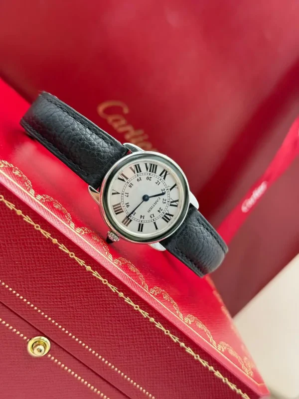 Ronde-Solo-De-Cartier-Steel-Watch-WSRN0019-Silver-Dial-Leather-Quartz
