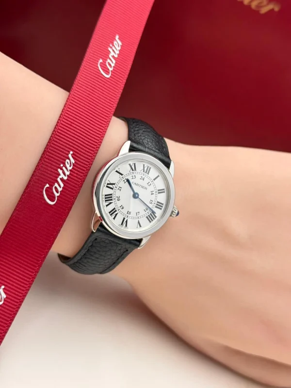 Ronde-Solo-De-Cartier-Steel-Watch-WSRN0019-Silver-Dial-Leather-Side