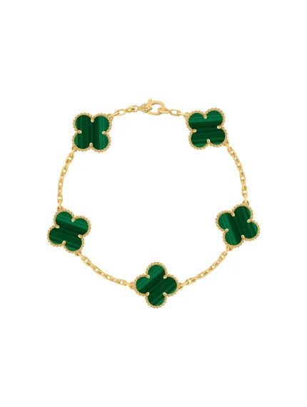 Van-Cleef-Arpels-Vintage-Alhambra-Yellow-Gold-Bracelet-VCARL80900-5-Motifs-Malachite-19