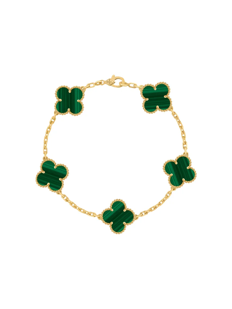 Van-Cleef-Arpels-Vintage-Alhambra-Yellow-Gold-Bracelet-VCARL80900-5-Motifs-Malachite-19