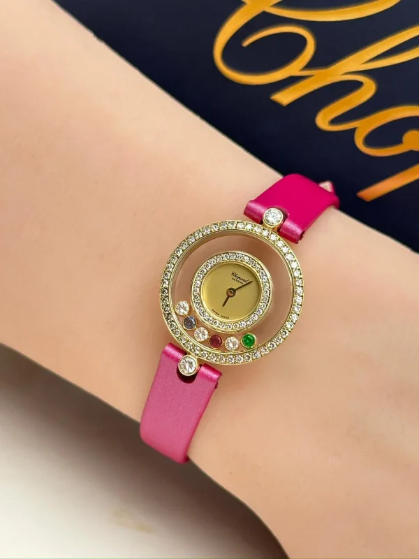Vintage-Chopard-Happy-Diamonds-Watch-Yellow-Gold-Red-Ruby-Blue-Sapphire-Quartz