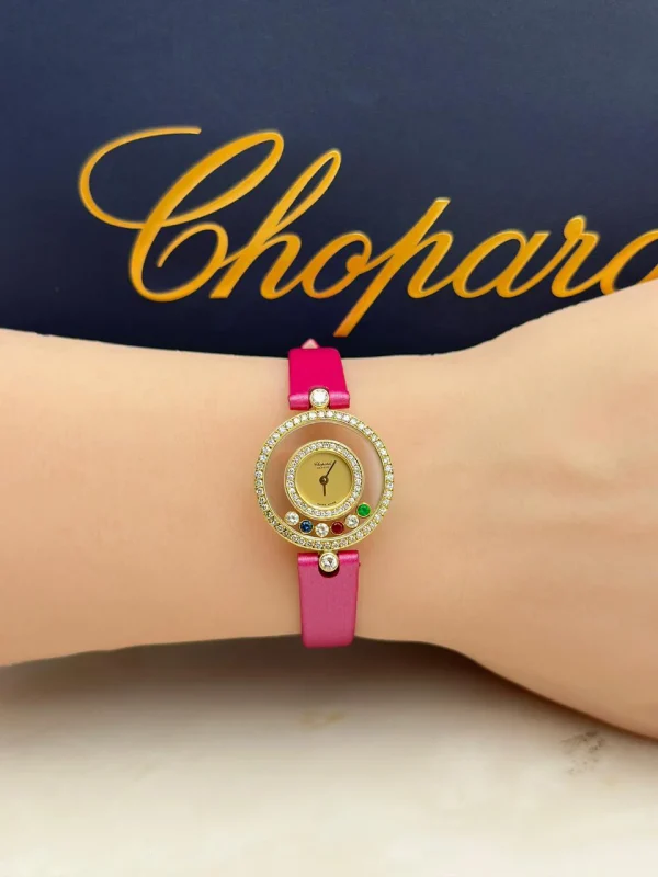 Vintage-Chopard-Happy-Diamonds-Watch-Yellow-Gold-Red-Ruby-Green-Emerald-Blue-Sapphire-Original