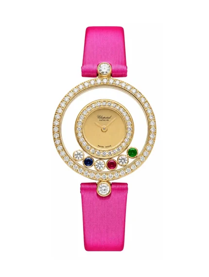 Vintage-Chopard-Happy-Diamonds-Watch-Yellow-Gold-Red-Ruby-Green-Emerald-Blue-Sapphire-Quartz